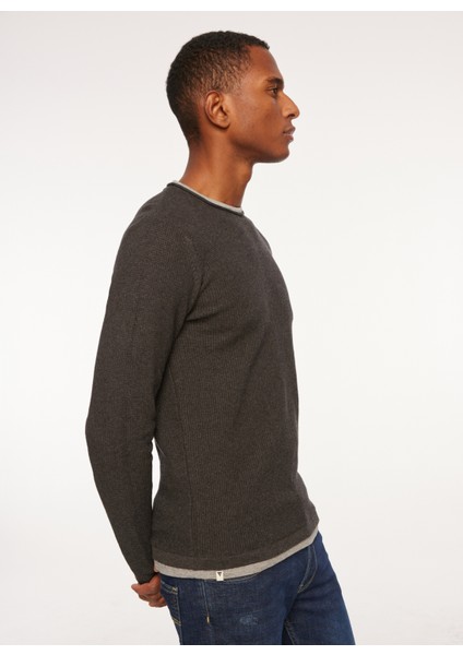 Bisiklet Yaka Slim Fit Antrasit Melanj Erkek Kazak FM23W07MG