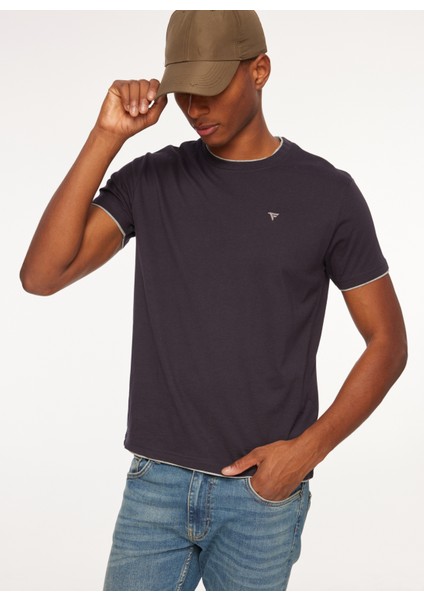 Bisiklet Yaka Lacivert Erkek T-Shirt FM23W07TG