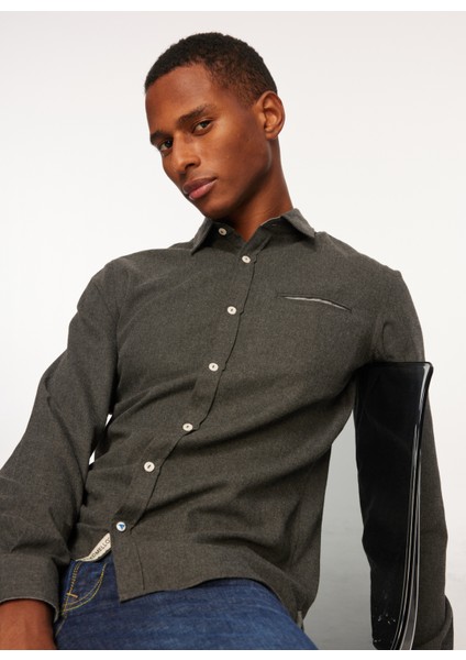 Slim Fit Gömlek Yaka Siyah Erkek Gömlek FM23W07CU