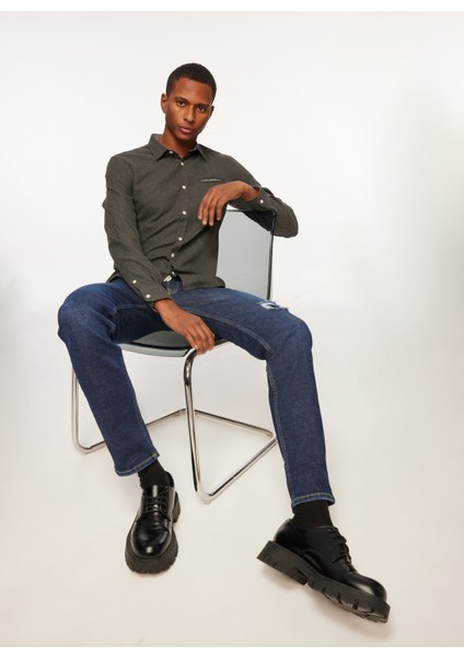 Slim Fit Gömlek Yaka Siyah Erkek Gömlek FM23W07CU modelleri