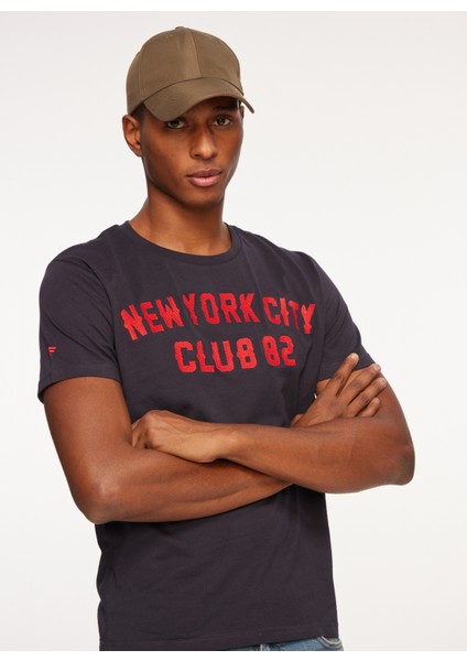 Bisiklet Yaka Lacivert Erkek T-Shirt FM23W14TG