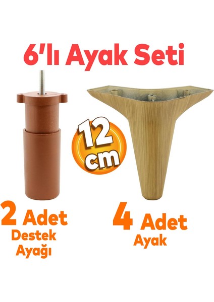 Aspen 6'lı Set Mobilya Tv Ünitesi Çekyat Koltuk Kanepe Baza Destek Ayağı Ayakları 12 Cm Açık Ceviz