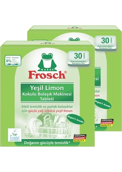 Yeşil Limon Kokulu 30'lu Bulaşık Makinesi Tableti x 2 Paket