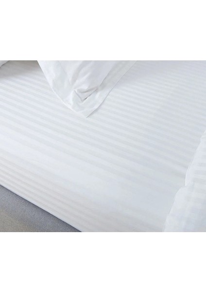 Çizgili Saten Yatak Çarşafı Lastikli 160X200 Yastık Kılıfı 50X70 Fitted Çift Kişilik Çarşaf Seti