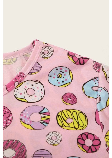 Kısa Kollu Alt Uzun Donut Baskılı Pijama Takımı
