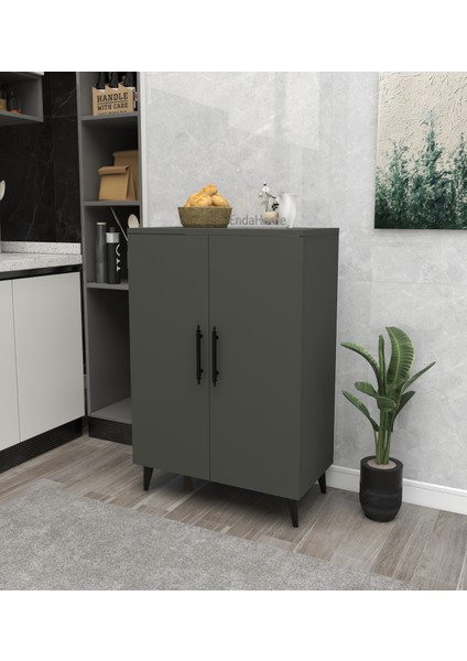Enda Home 3 Raflı 2 Kapaklı Çok Amaçlı Dolap Çok Amaçlı Mutfak Dolabı Banyo Dolabı Antrasit