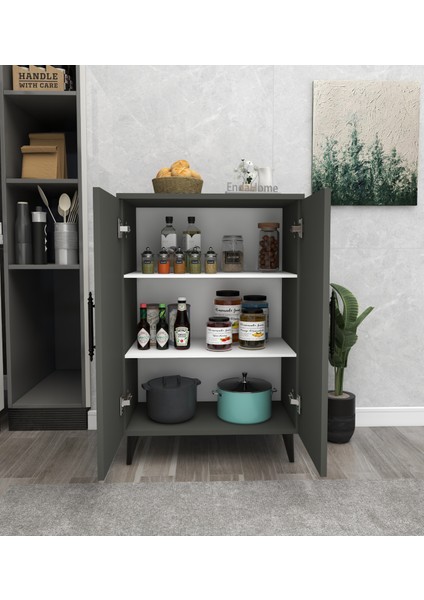 Enda Home 3 Raflı 2 Kapaklı Çok Amaçlı Dolap Çok Amaçlı Mutfak Dolabı Banyo Dolabı Antrasit fiyatları