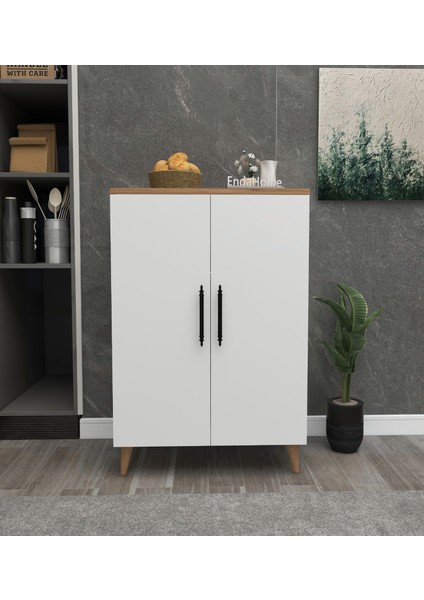 Enda Home 3 Raflı 2 Kapaklı Çok Amaçlı Dolap Çok Amaçlı Mutfak Dolabı Banyo Dolabı Çam & Beyaz fiyatları