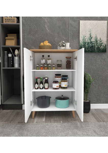 Enda Home 3 Raflı 2 Kapaklı Çok Amaçlı Dolap Çok Amaçlı Mutfak Dolabı Banyo Dolabı Çam & Beyaz modelleri