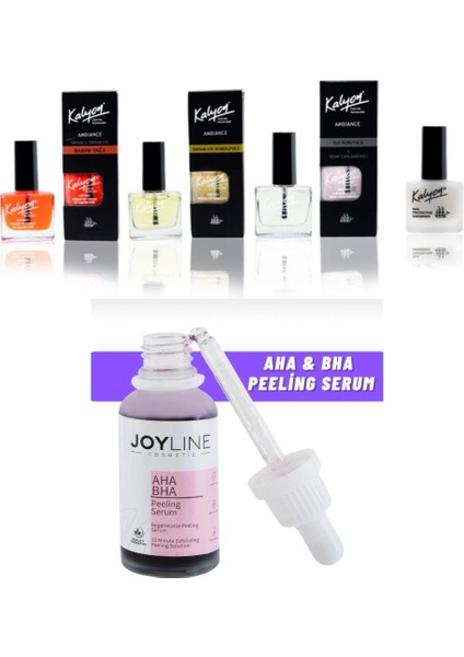 Sertleştrici Bakım Yağı Et Temizleyici Koruyucu 4'lü Set - Joy Line Kırmızı Peeling Serumu 30 ml Aha %30 Bha %2