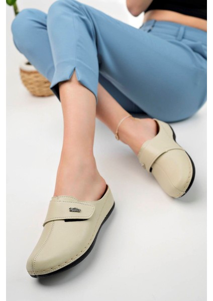 Ortopedik Ped Burnu Kapalı Cırtlı Krem Terlik