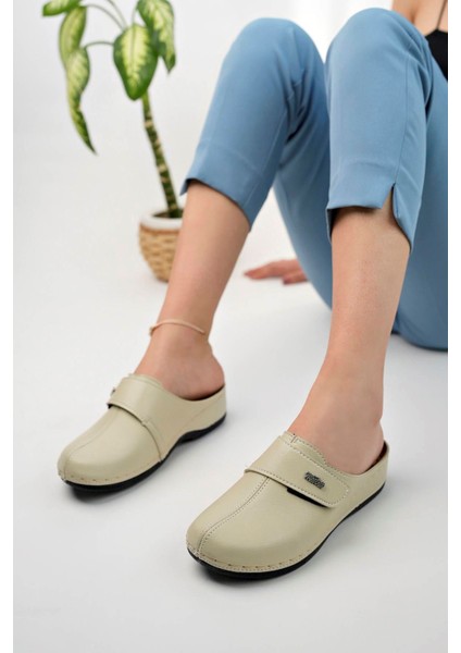 Ortopedik Ped Burnu Kapalı Cırtlı Krem Terlik modelleri