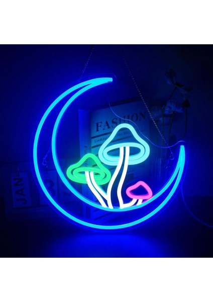 Ay ve Mantarlar Neon LED Tabela Dekoratif Aydınlatma