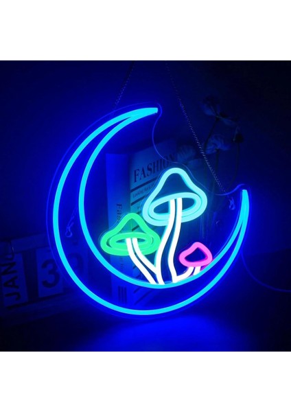 Ay ve Mantarlar Neon LED Tabela Dekoratif Aydınlatma