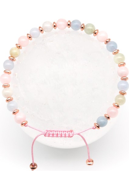 Akuamarin - Heliodor - Morganit Doğal Taş Makrome Örme Bileklik