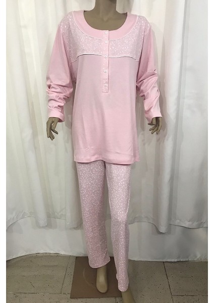 Kadın Ultra Battal Uzunkollu Patlı Pamuk Pijama TAKIMI-14275-SOMON