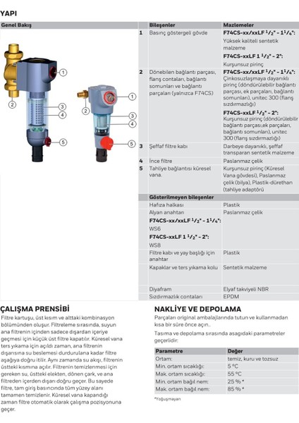 F74CS -1 1/4 Aa Ters Yıkamalı Filtre - 1 1/4''