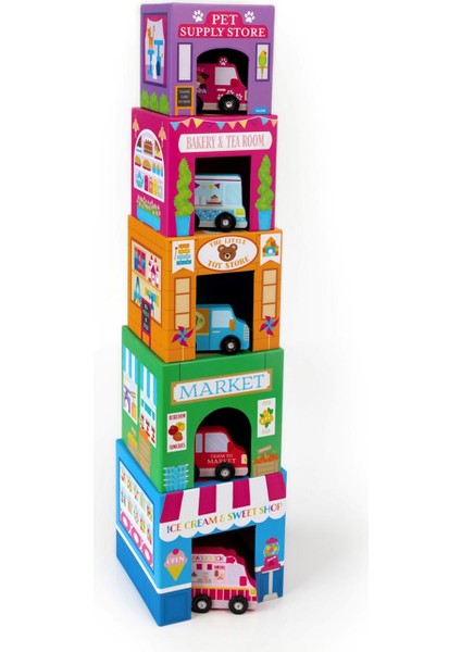 Ooly Stackables Karton Blok Oyun Seti - Rainbow Town