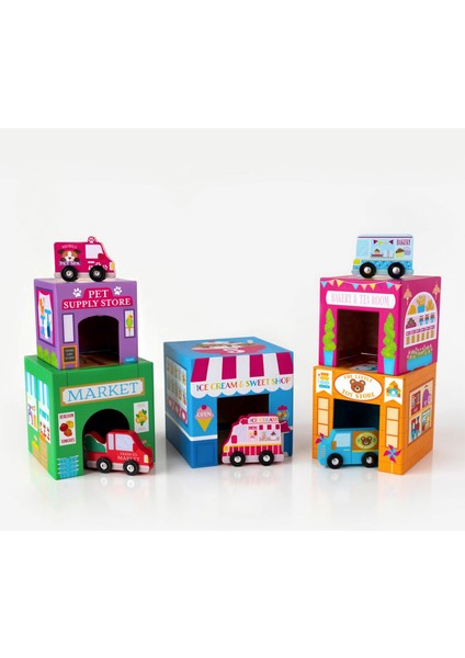 Ooly Stackables Karton Blok Oyun Seti - Rainbow Town