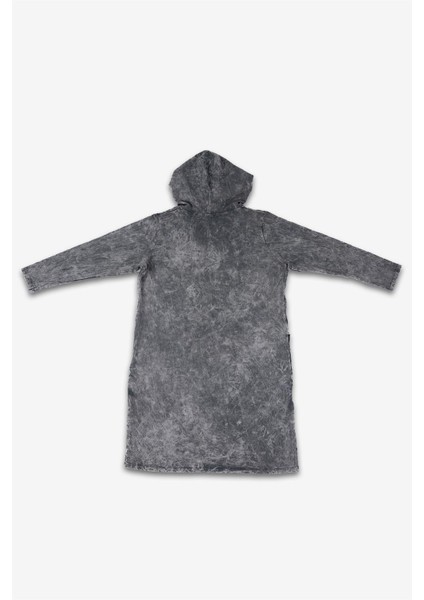 Kadın Gri Mermer Desenli Taşlı Uzun Sweatshirt