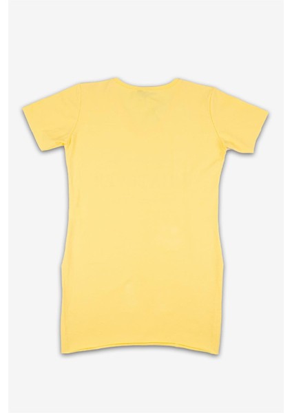 Kadın Sarı Yazılı V Yaka Tişört fiyatları