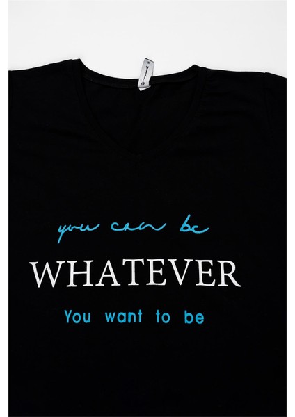 Kadın Lacivert Yazılı Tişört modelleri