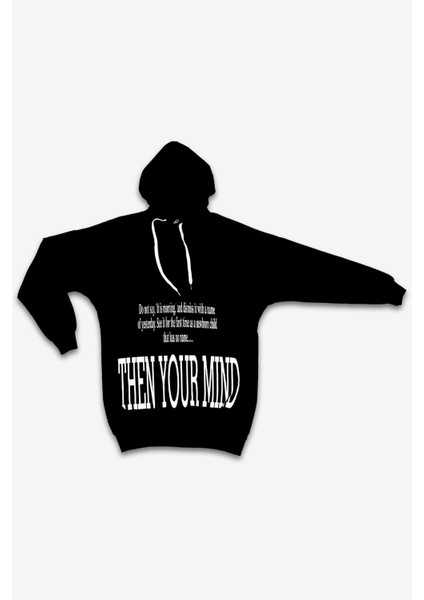Kadın Siyah Kapşonlu Yazılı Sweatshirt