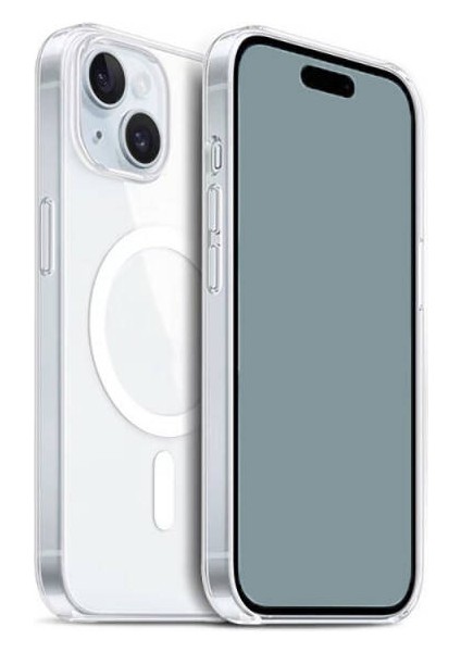 Apple iPhone 15 Plus Uyumlu Kılıf Wireless Şarj Özellikli Magsafe Şeffaf Telefon Kılıfı Kapak