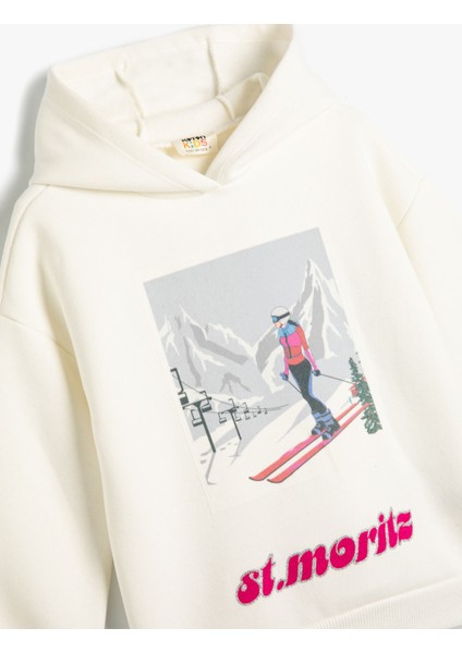 Kapşonlu Sweat Uzun Kollu Kayak Baskılı Şardonlu modelleri