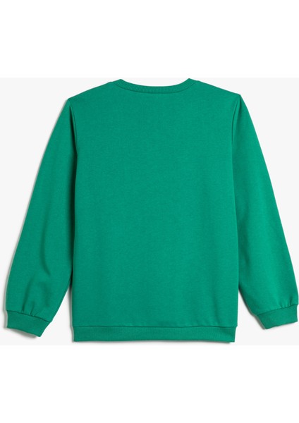Dinozorlu Sweatshirt Bisiklet Yaka Uzun Kollu Şardonlu