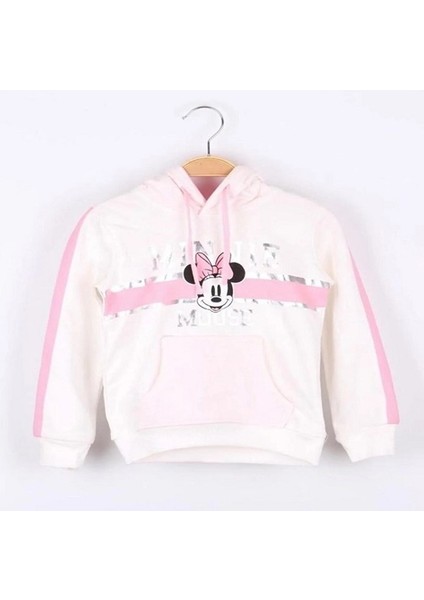 Kız Çocuk Krem Baskılı Kapüşonlu Sweatshirt