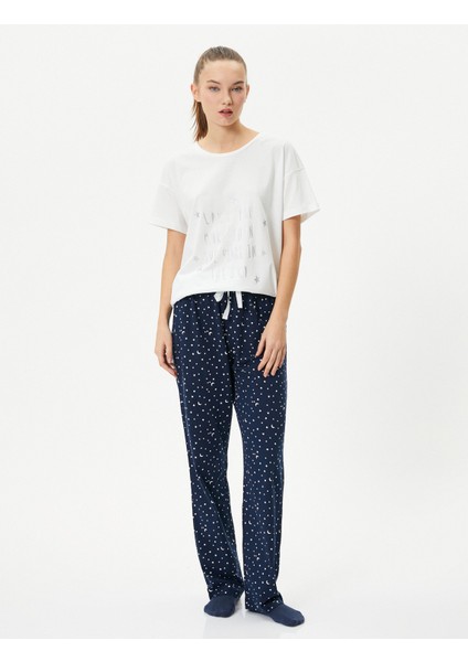Kısa Kollu Pijama Takımı Baskılı Pamuklu