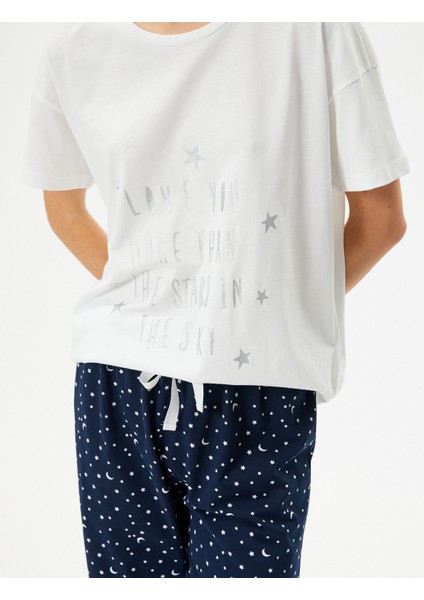 Kısa Kollu Pijama Takımı Baskılı Pamuklu