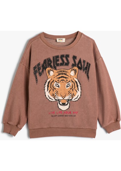 Kaplanlı Sweat Uzun Kollu Bisiklet Yaka Şardonlu