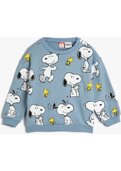 Snoopy Sweatshirt Lisanslı Uzun Kollu Bisiklet Yaka Şardonlu