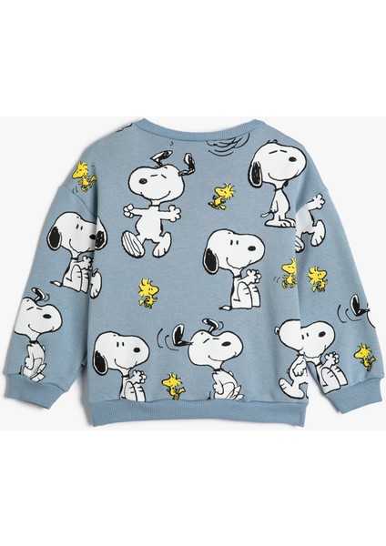 Snoopy Sweatshirt Lisanslı Uzun Kollu Bisiklet Yaka Şardonlu