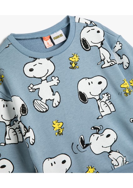 Snoopy Sweatshirt Lisanslı Uzun Kollu Bisiklet Yaka Şardonlu