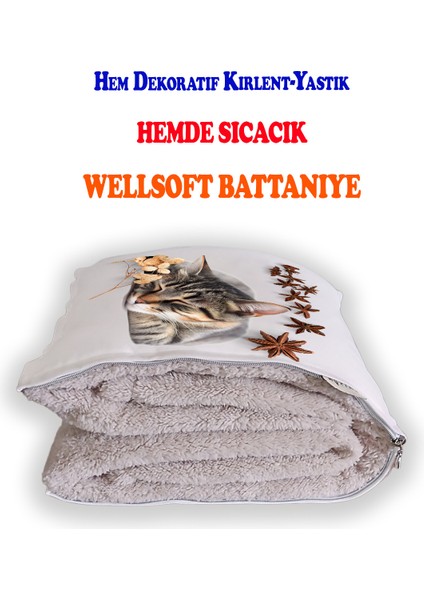 Sevimli Kedi Cute Cat Baskılı Tv Battaniyeli Opsiyonel Dekoratif Yastık