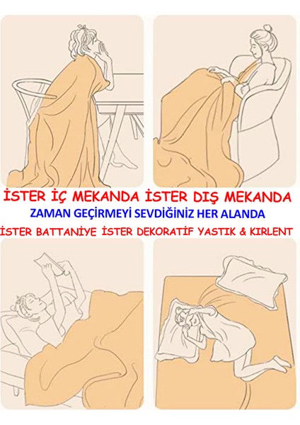 Sevimli Kedi Cute Cat Baskılı Tv Battaniyeli Opsiyonel Dekoratif Yastık
