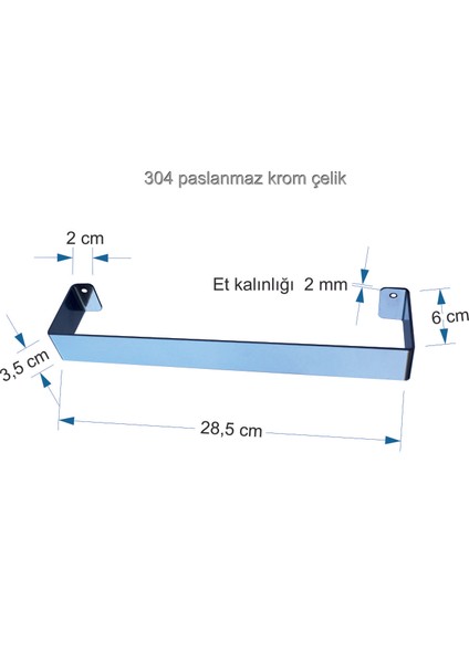 Marin H02 Havlu Askısı, Havluluk 304 Kalite Paslanmaz Krom 2+6+28,5+6+2x3,5 cm Et Kalınlığı 2 mm + krom paslanmaz vida seti