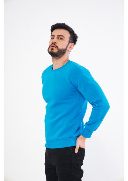 Vera Moda Tarz Erkek Sweatshirt Turkuaz - 3 Iplik Şardonlu Uzun Kollu T-Shirt