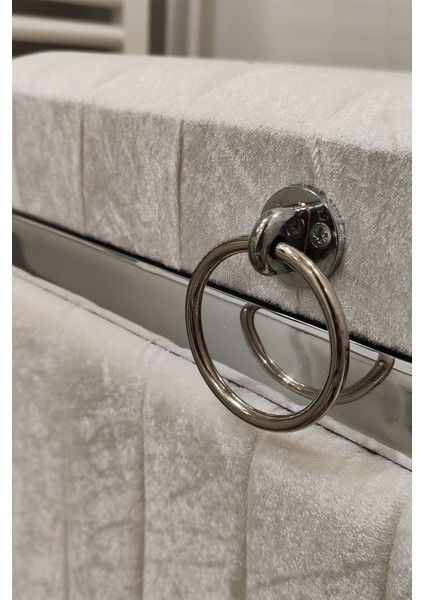 Kare Tek Parça Krem Renk Gümüş Şeritli Kadife Banyo Kirli Çamaşır Sepeti fırsatları