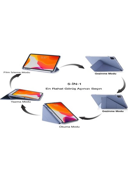 Apple iPad 8. Nesil 10.2 Kılıf Kalem Bölmeli Trifolding Smartcase A2270 A2428 A2429 A2430