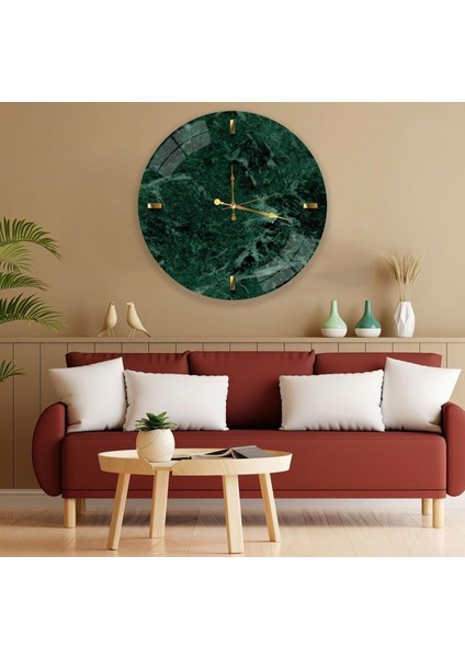 Yeşil Mermer Cam Saat - 60 cm