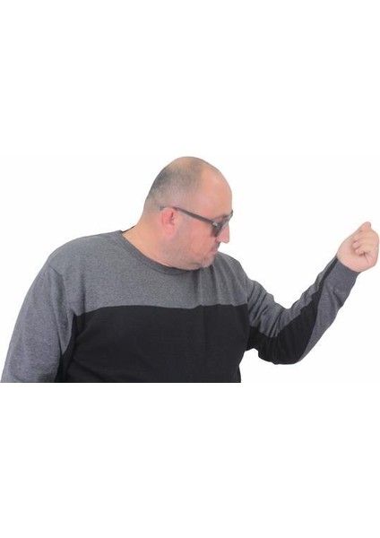 Erkek Büyük Beden Sıfır Yaka Çift Renk Triko Kazak 23751 Antrasıt fiyatları