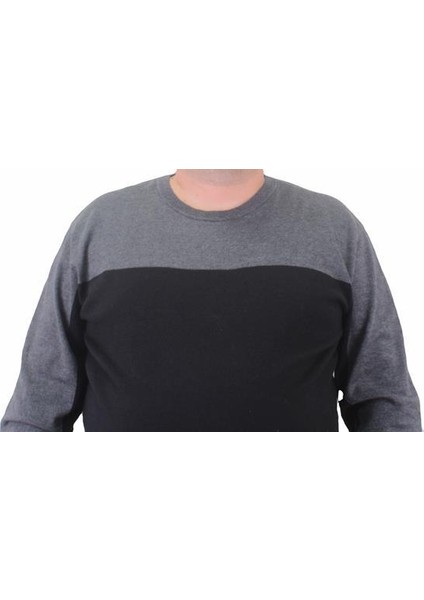 Erkek Büyük Beden Sıfır Yaka Çift Renk Triko Kazak 23751 Antrasıt fırsatları