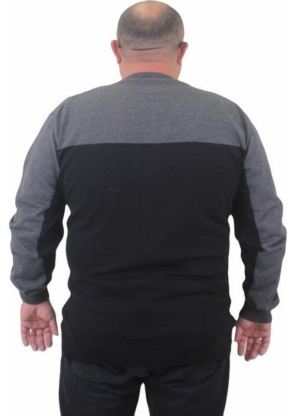 Erkek Büyük Beden Sıfır Yaka Çift Renk Triko Kazak 23751 Antrasıt indirimleri