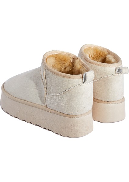 Içi Tüylü Kalın Taban Bej Yarım Bot, Bej Süet Kadın Ayakkabı modelleri