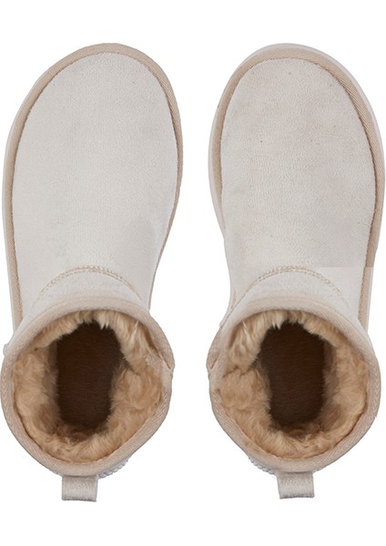 Içi Tüylü Kalın Taban Bej Yarım Bot, Bej Süet Kadın Ayakkabı indirimleri