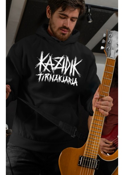 Kazıdık Tırnaklarla Ezhel Siyah Oversize %100 Pamuk Kapüşonlu Sweatshirt Hoodie Unisex